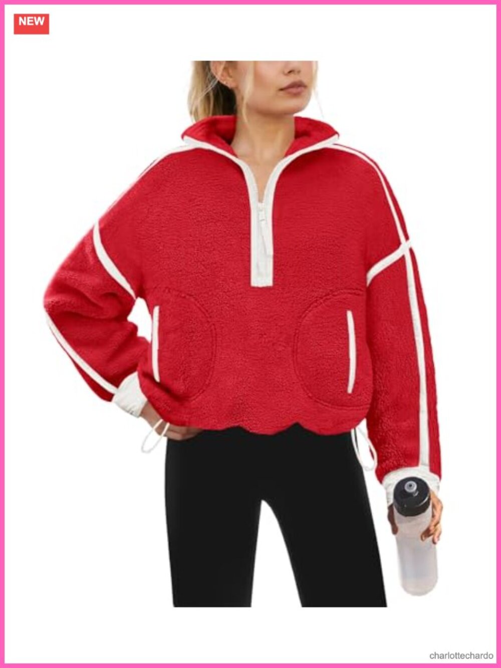 Oversized Sherpa Fleece Quarter Zip Pullover Loose Fit High Neck Pocket